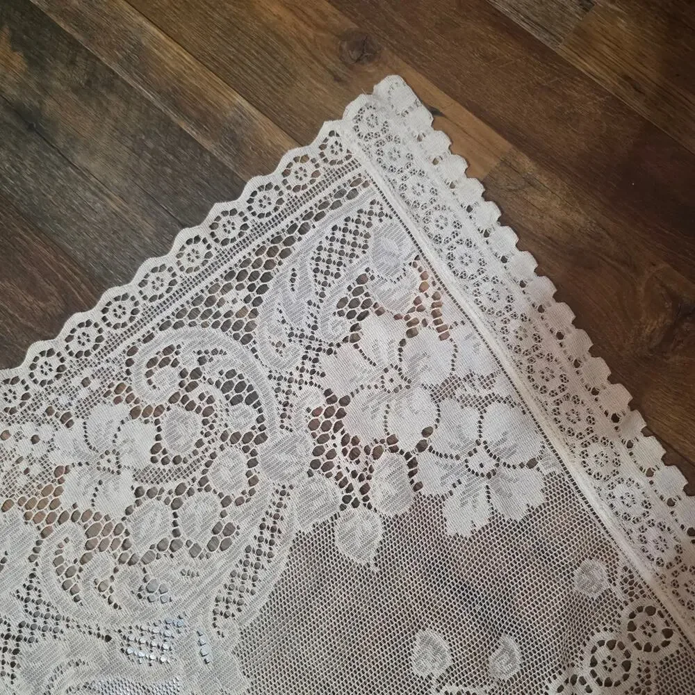 Vintage White Floral Lace Curtain Panel 55 x 77